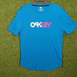 Oakley Mens T-Shirt Large Blue Pink Logo Regular Fit Short Sleeve‎ Casual